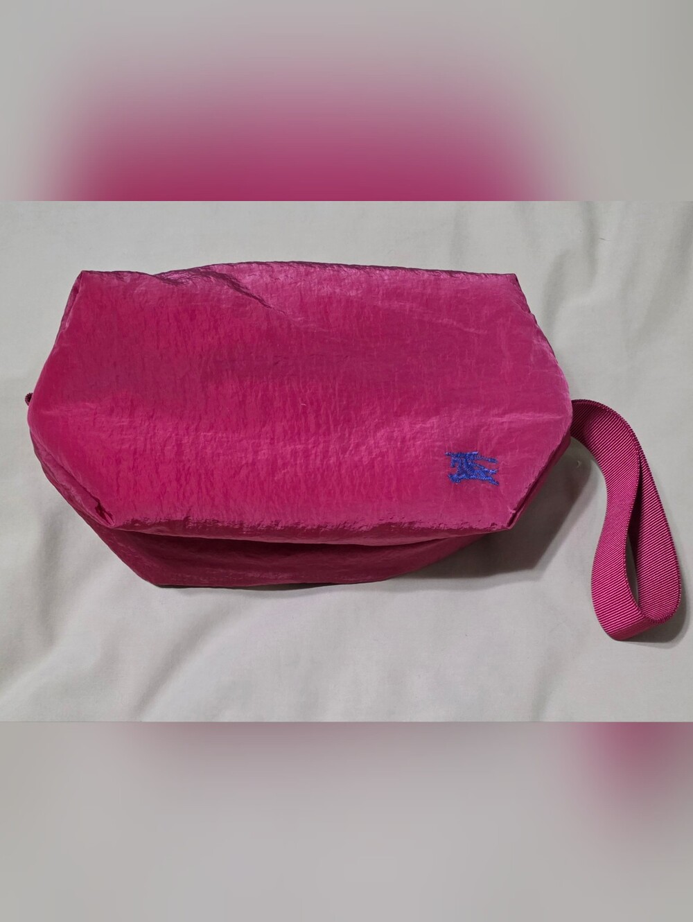 Burberry Fuchsia Foldable Cosmetic Beauty Makeup Bag Puffy Clutch Handle Zip 8"